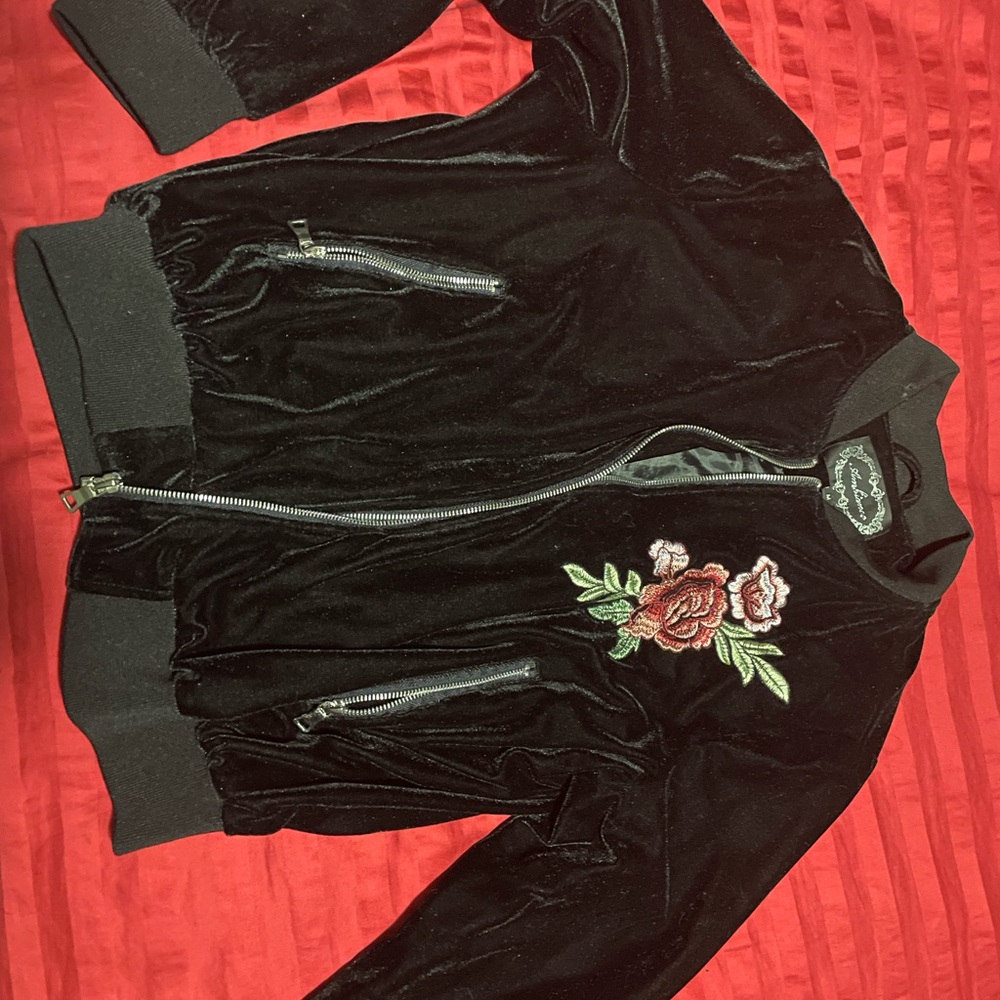 Ambiance Velvet Bomber Jacket Black Red Floral